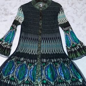 LINDI Peacock Green & Black Net Dress Sz M